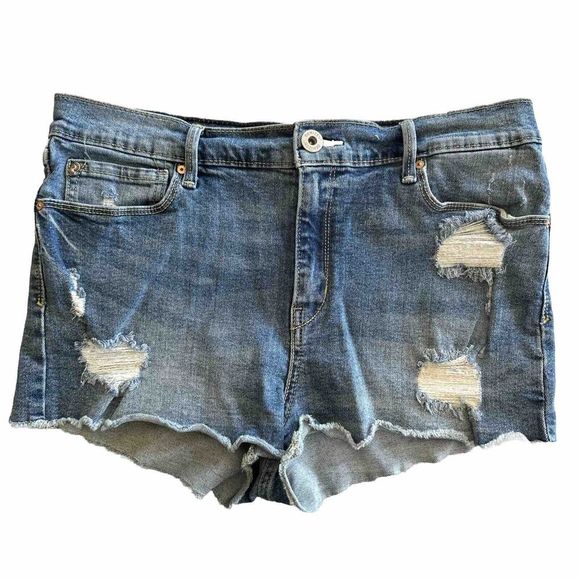 Levi's Denizen cheeky high‎ rise cutoff denim jean shorts Dark wash size 13/W31 - Picture 1 of 7